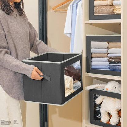 Homsorout Stackable Storage Bins - Large Foldable Closet Organizers with Lids, 4-Pack, Dark Grey