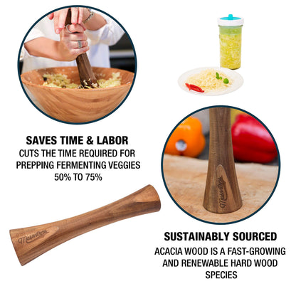 Masontops Pickle Packer - Acacia Wood Vegetable Fermentation Tamper - Cabbage Sauerkraut Pounder - Fermenting Food Tool