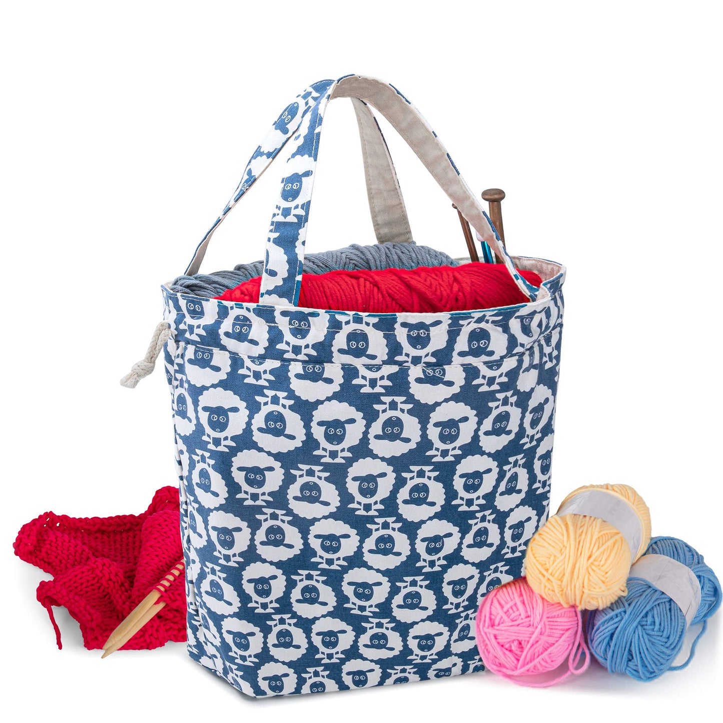 Teamoy Knitting Tote Bag with Drawstring Closure, Portable Yarn Storage Bag for Knitting Needles, Yarn Skein and Crochet Supplies, Sheep (Bag Only)