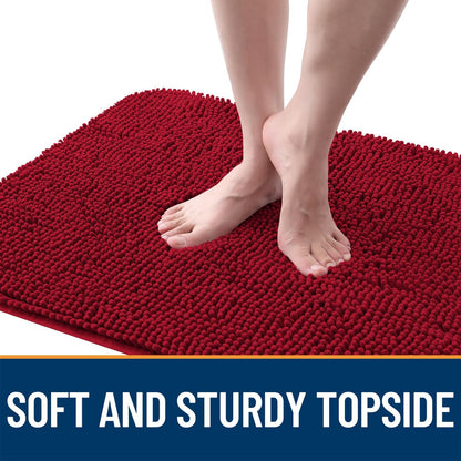 OLANLY Dog Door Mat - Absorbent Non-Slip Chenille Mat for Muddy Paws | 50x30 Inches, Quick Dry, Red