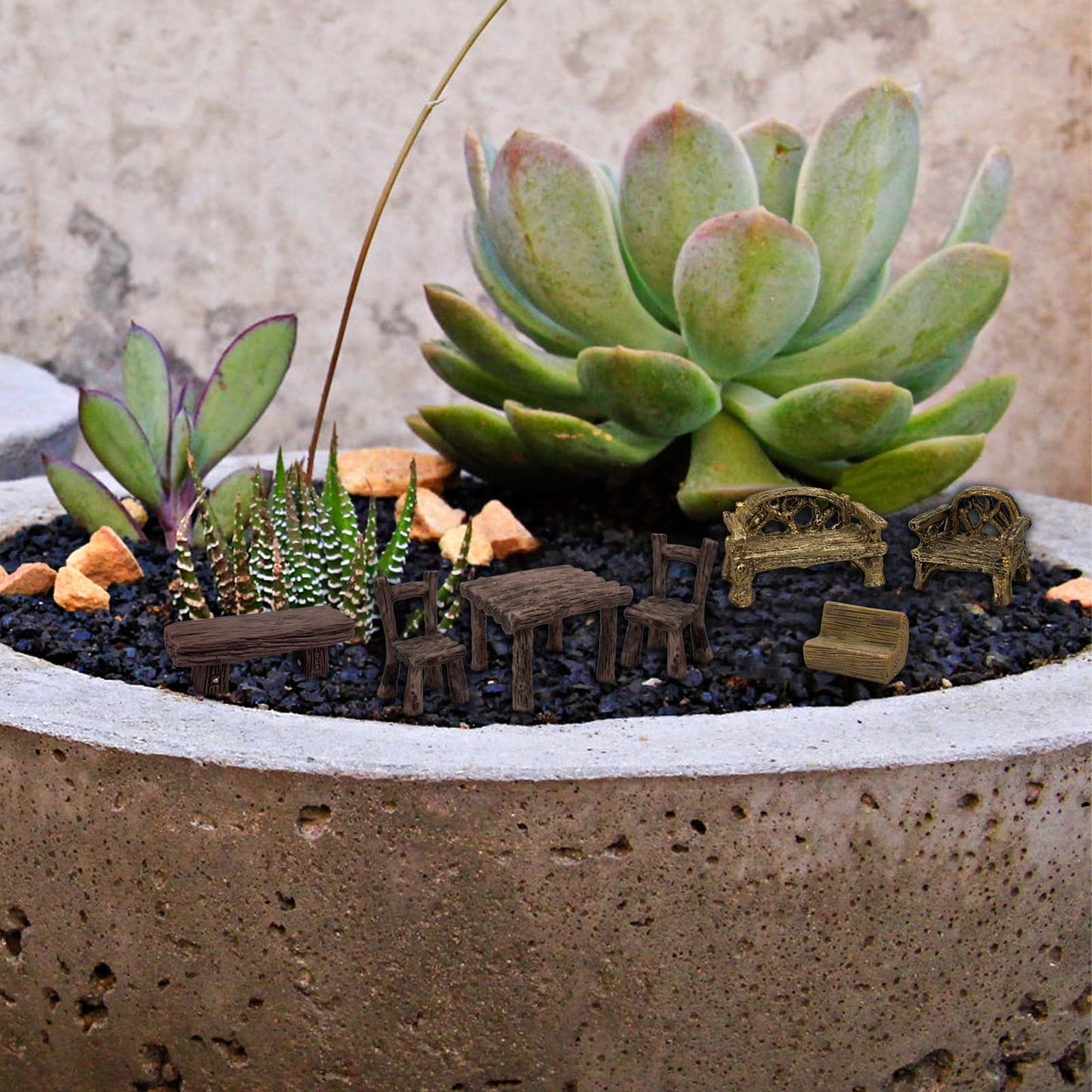 Fairy Garden Accessories Miniature Table and Chairs Set Micro Landscape Decoration DIY Craft Gift, Pack of 10