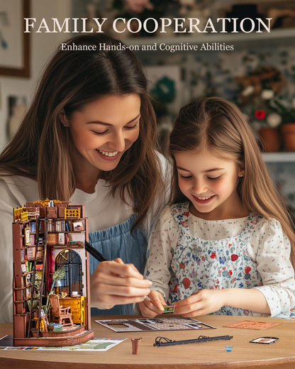 Rolife DIY Book Nook Kit Silent Corner Study, 3D Puzzles Creative British Bookend Bookshelf Decor for Adults, Tiny House Miniature Kits Model Building Kits, DIY Crafts/Gifts for Teens & Book Lovers