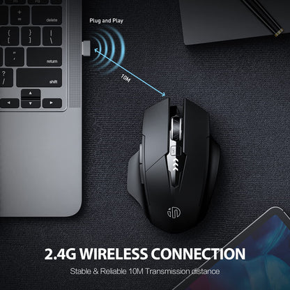 INPHIC Wireless Mouse Rechargeable, Battery Visible, 2400 DPI, 6 Buttons, Ergonomic Large Mouse for Laptop, Computer, Mac, PC etc.