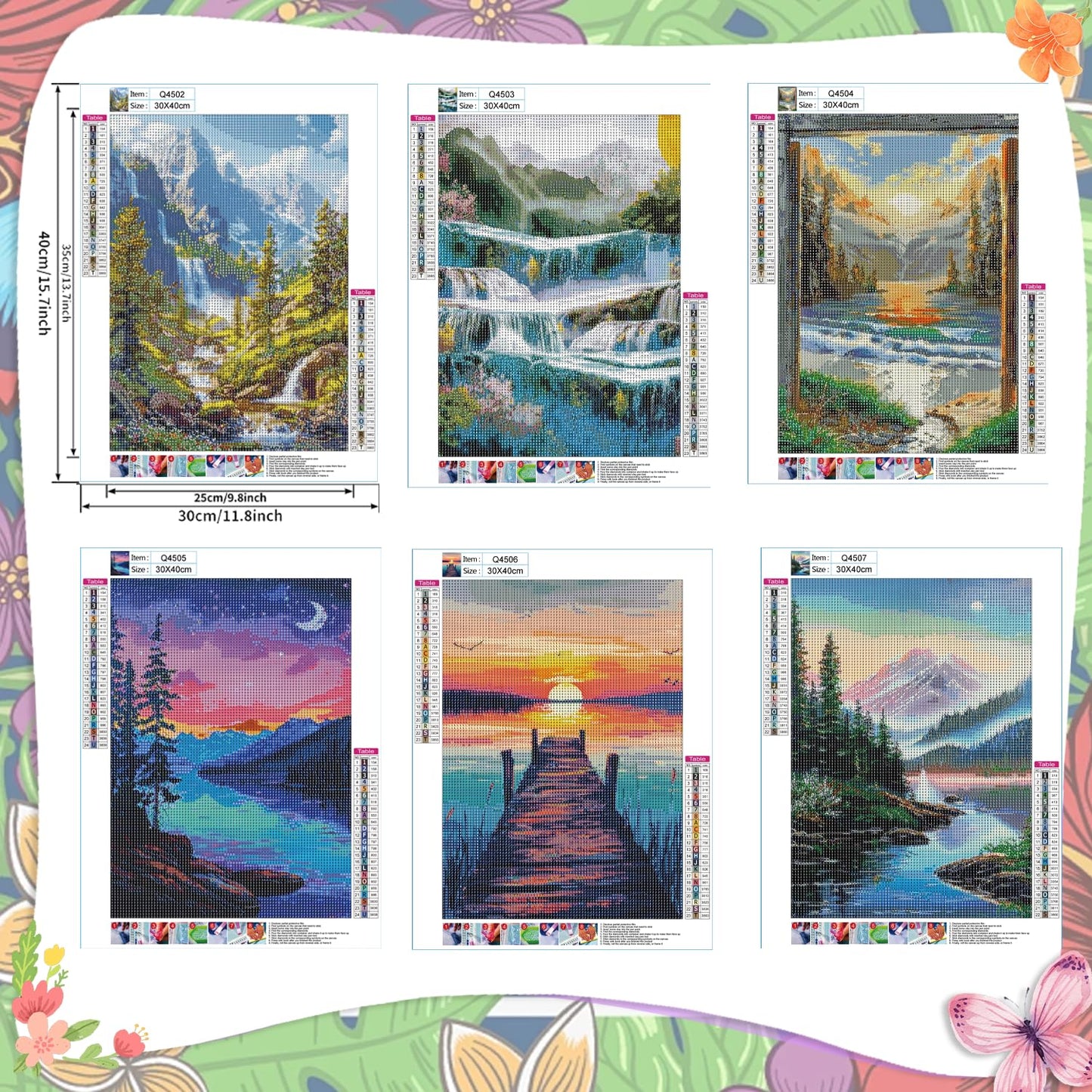 EWJRNSF 6 Pack 5D Diamond Painting Kits for Adults, Landscape Diamond Arts Kits Diamond Art Sets,Gem Painting by Number Kits for Adults Beginners Home Wall Decor 11.8x15.7 Inches
