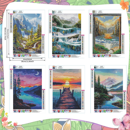 EWJRNSF 6 Pack 5D Diamond Painting Kits for Adults, Landscape Diamond Arts Kits Diamond Art Sets,Gem Painting by Number Kits for Adults Beginners Home Wall Decor 11.8x15.7 Inches