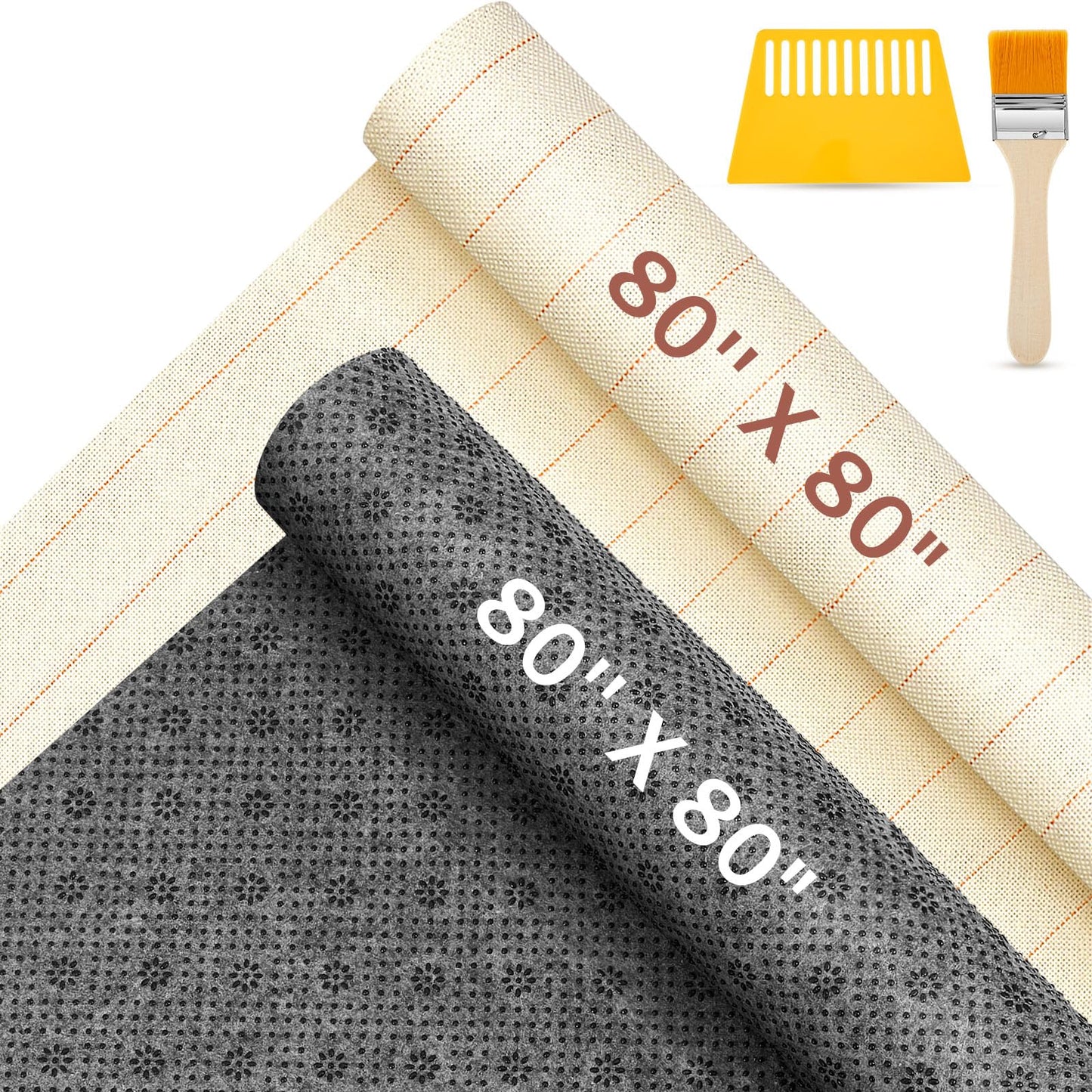 Tudomro 4 Pcs 80'' X 80" Large Tufting Cloth for Rugs and Non Slip Final Backing Tuft Fabric Monks Cloth for Tufting Needle DIY Rug Making, Contains Cleaning Brush and Glue Scraper