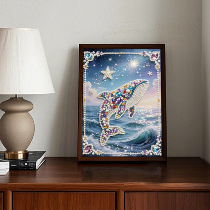 Stalente Pearl Diamond Painting Kits for Adults Dolphin, 5D Special Shape Diamond Art Kits for Beginners, Crystal Rhinestones Diamond Painting for Home Wall Decoration Gift 12×16inch, Animal