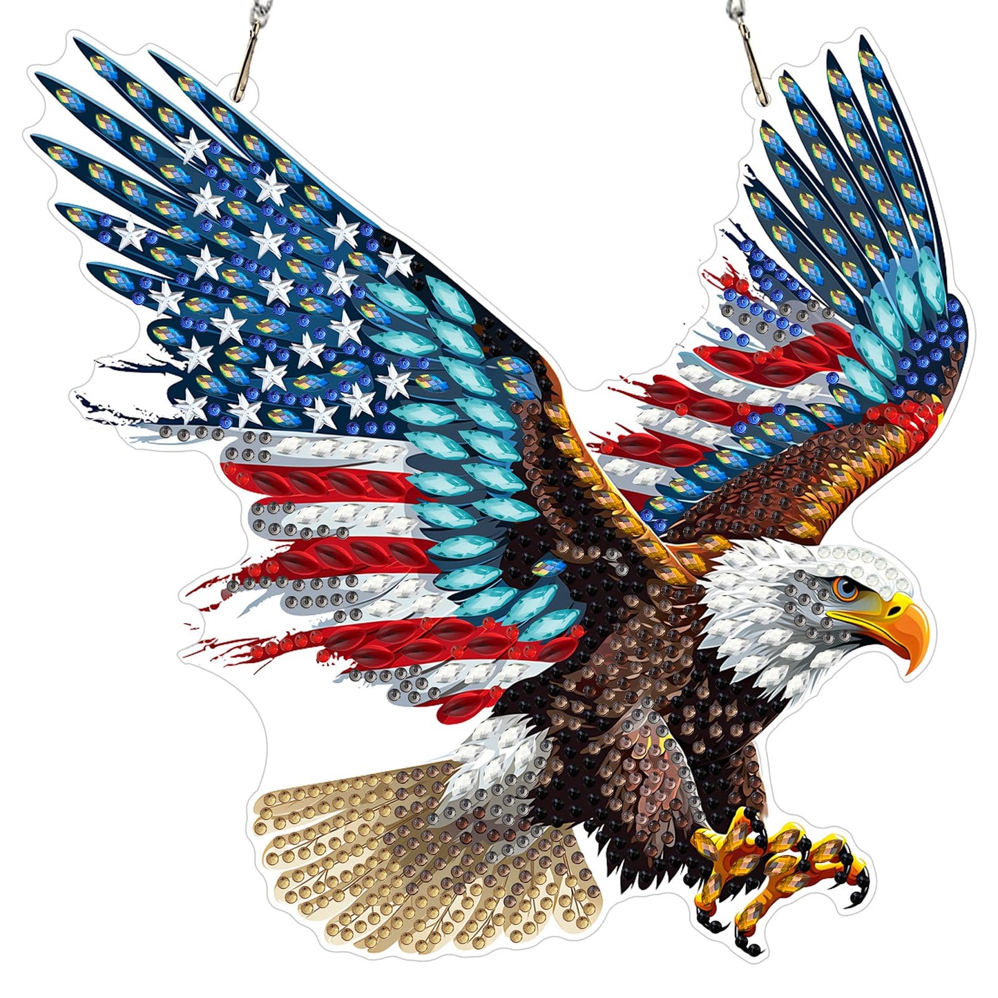MXJSUA American Flag Bald Eagle Diamond Painting Art Window Suncatchers, Diamond Art Kits for Adults Hanging Ornaments with Chain, 5D Special Shape Crystal Diamond Pendant Accessories for Decor Gift