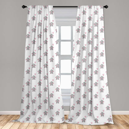 Ambesonne Animal Cartoon Curtains, 2 Panel Set for Living Room Bedroom, Heart Shaped Pink Balloons Design, 28" x 63",