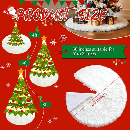 Christmas Tree Skirt 60 Inch White - Fluffy Faux Fur Christmas Tree Mat & Decoration for Indoor Outdoor Use