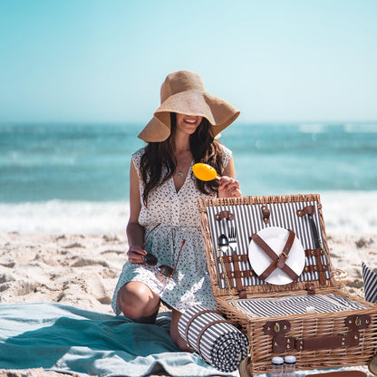 Picnic Basket with Blanket and Wine Pouch for 2 Wicker Picnic Set with Insulated Liner Cooler Bag Hamper for Camping,Wedding - Stripes