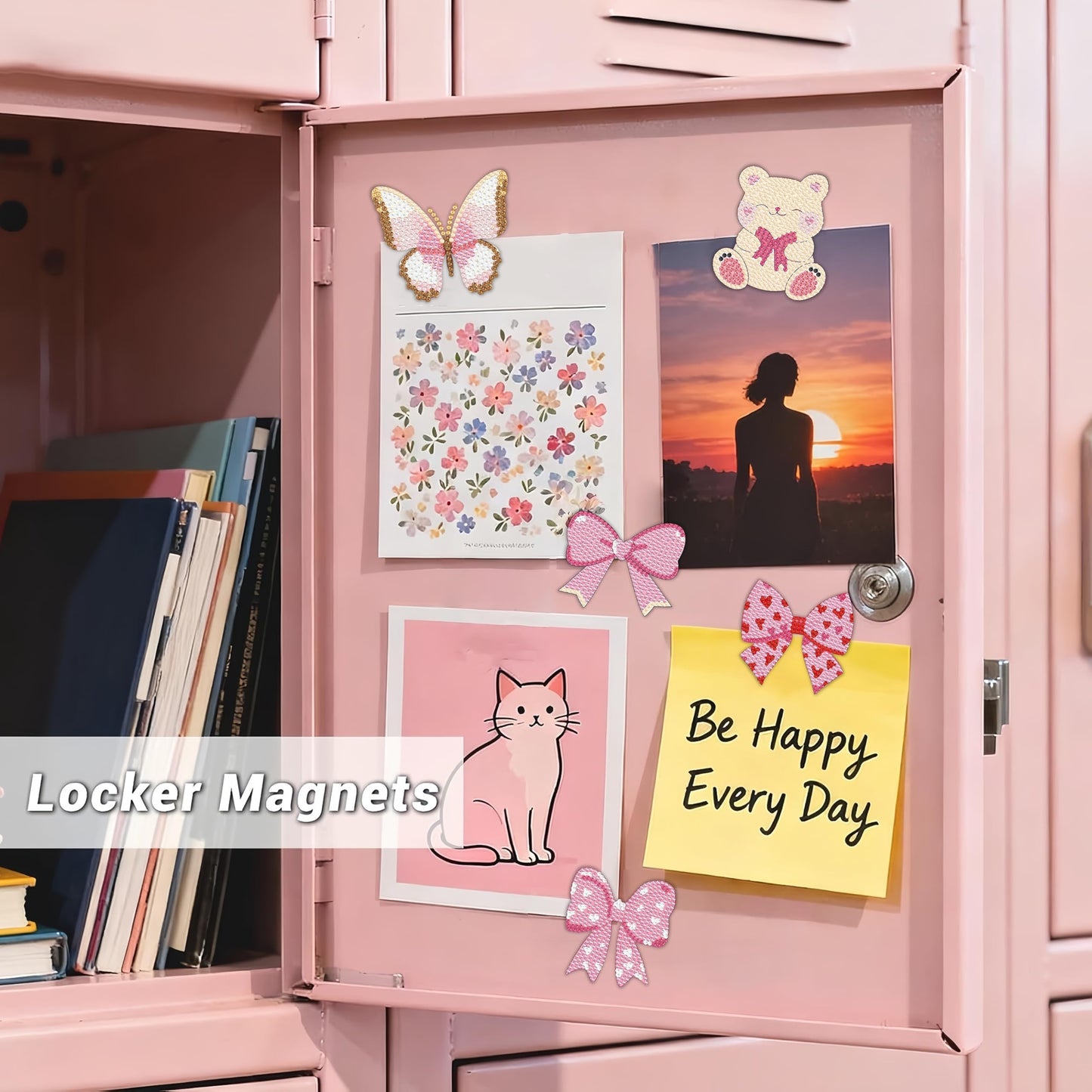 Bulerrylulu 9 Pcs Pink Diamond Painting Magnets Kits Bow Fridge Magnet Stickers Diamond Art Painting Keychains Gem Painting kit for Beginners Adults DIY Art Craft Gifts Home Decors