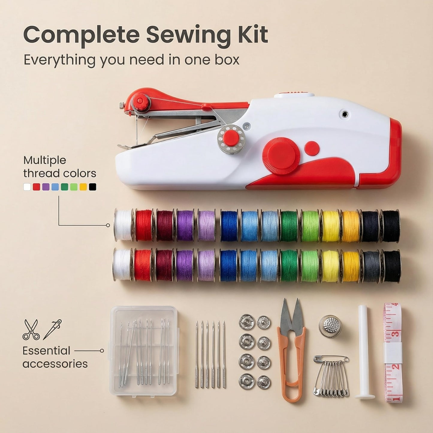Mini Handheld Sewing Machine, Small Portable Electric Sewing Machine for Adults Beginners, Easy to Use Quick Stitch for DIY Clothing, Fabrics, Curtains, Home & Travel
