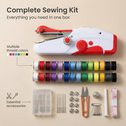 Mini Handheld Sewing Machine, Small Portable Electric Sewing Machine for Adults Beginners, Easy to Use Quick Stitch for DIY Clothing, Fabrics, Curtains, Home & Travel