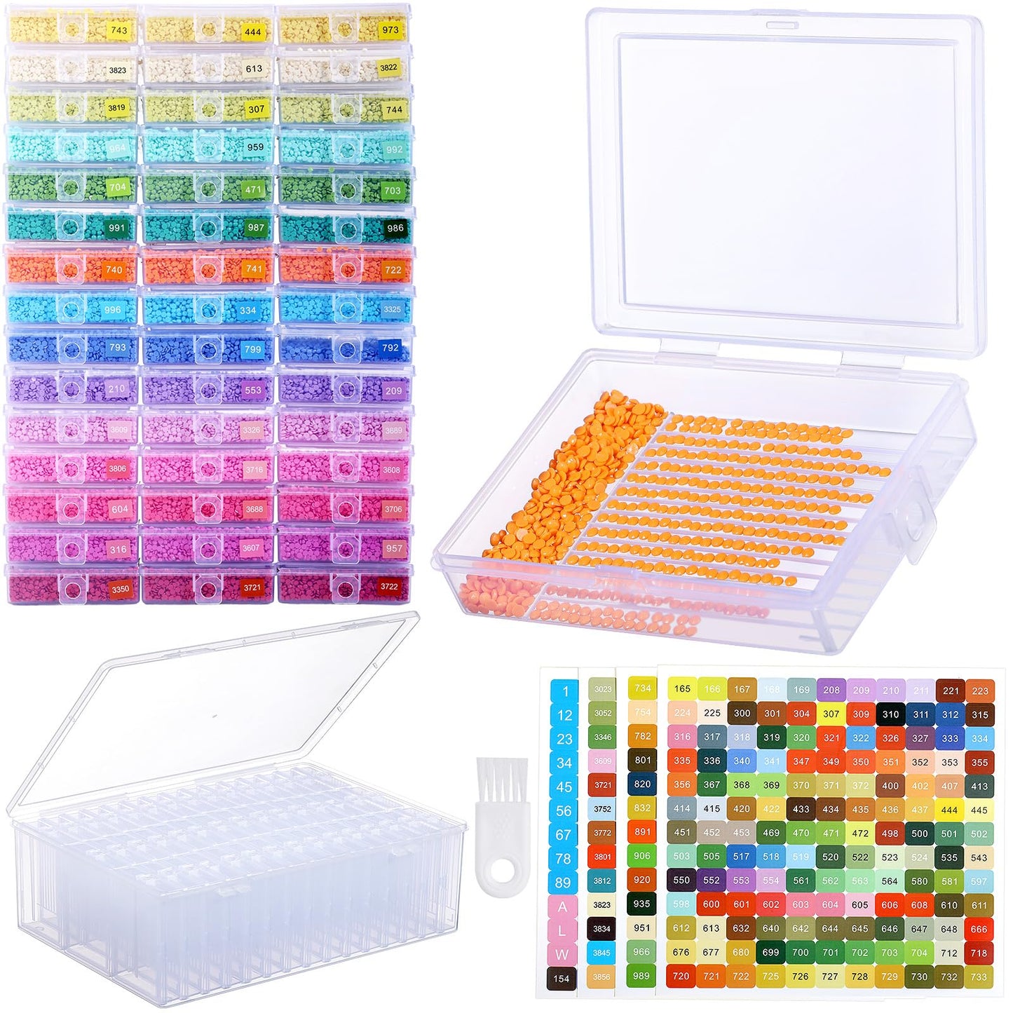 Zefy 45pcs Stackable Diamond Art Storage Trays, 2-in-1 Diamond Painting Containers Trays with 447 Colors Labels Stickers, Diamond Art Accessories for Gems Drills Dots
