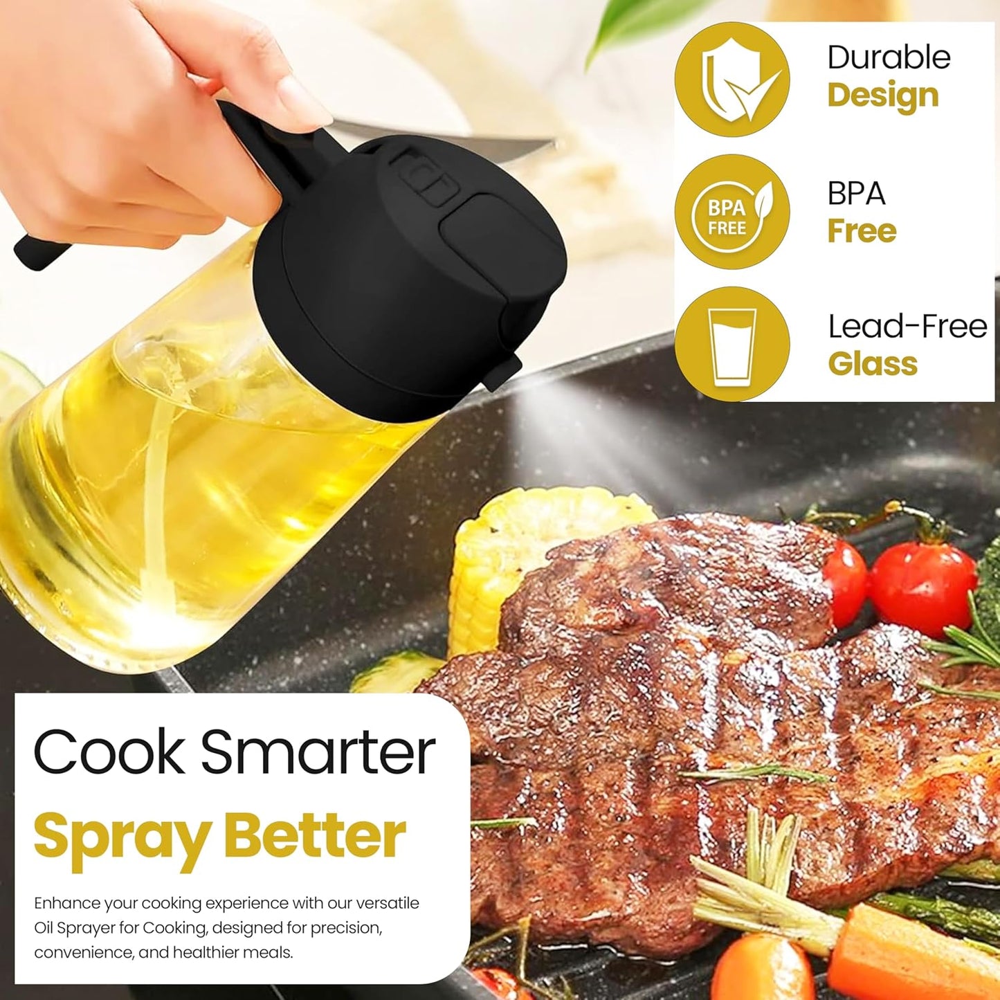 2 1 16oz/470ml in Oil Sprayer & Dispenser for Cooking | Glass Olive Oil Sprayer with Brush | Oil Spray Bottle