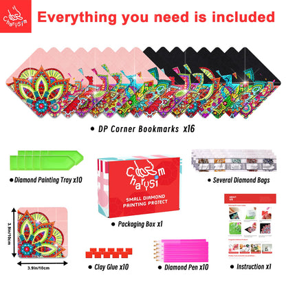 16 PC Diamond Art Corner Bookmarks Leather Bookmark Kit for Adults Paint by Dots Bead Book Mark DIY Gem Dot Rhinestones for Bedazzling Craft Kit for Women Ladies Night Party Mandala Bulk Kit Flower