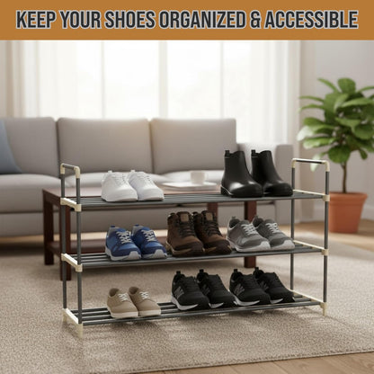 3-Tier 18 Closet Shoe Rack Organizer Storage Bench - Holds Pairs - Organize Your Cabinet or Entryway - Easy to Assemble