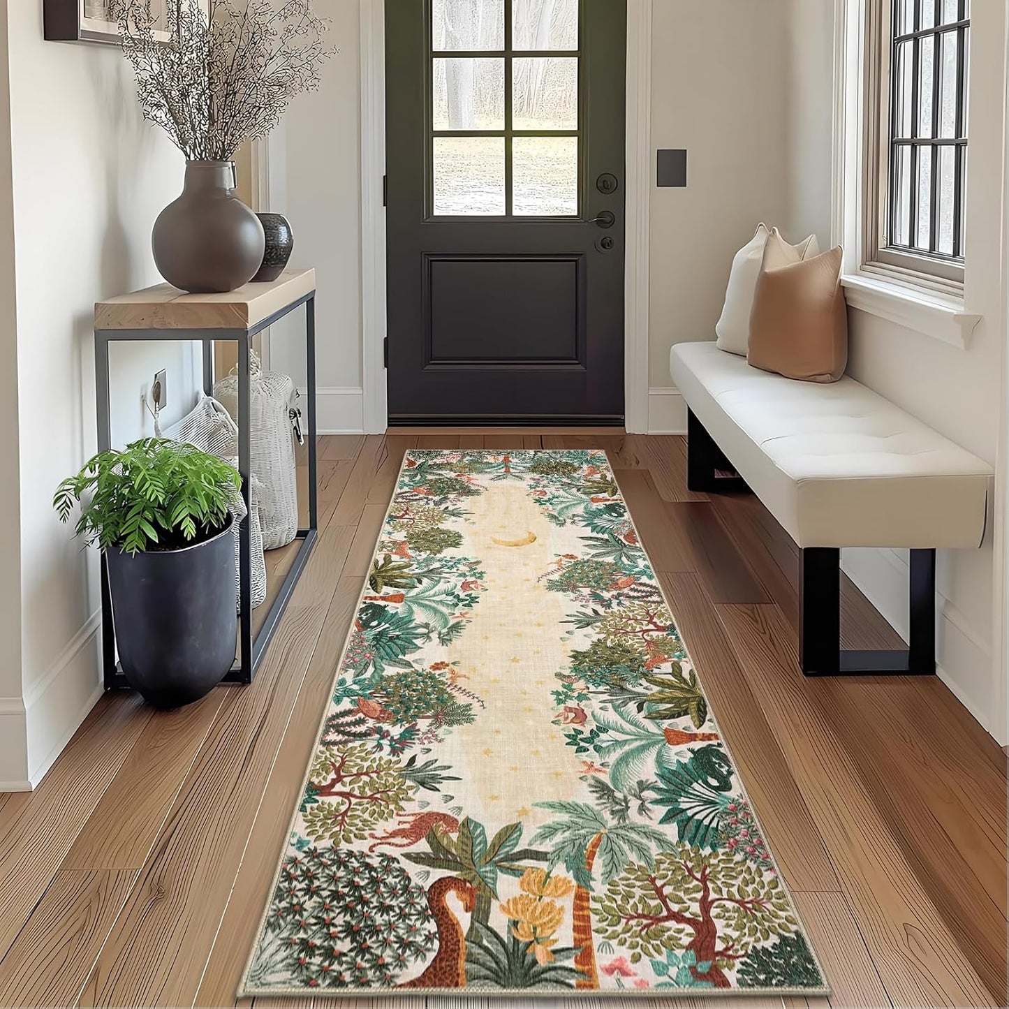 2.5x8 GarveeHome Jungle Hallway Runner Rug, Soft Beige Animal Long Kitchen Runner Non Slip Entryway Rug Farmhouse Thin