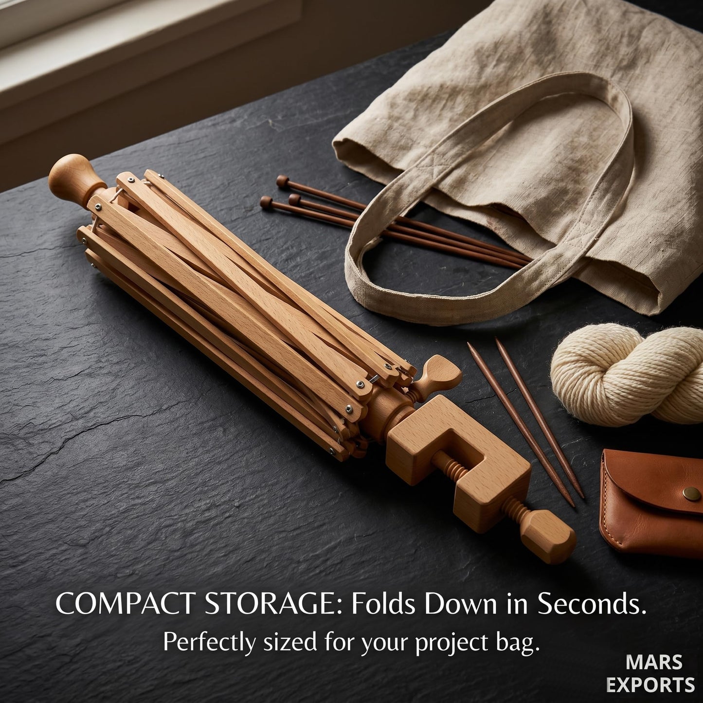 Mars Export Wooden Umbrella Swift Yarn Winder - Heavy Duty Beech Wood Hand Operated Bobbin Holder for Knitting & Crocheting, Holds up to 6' Circumference Skein