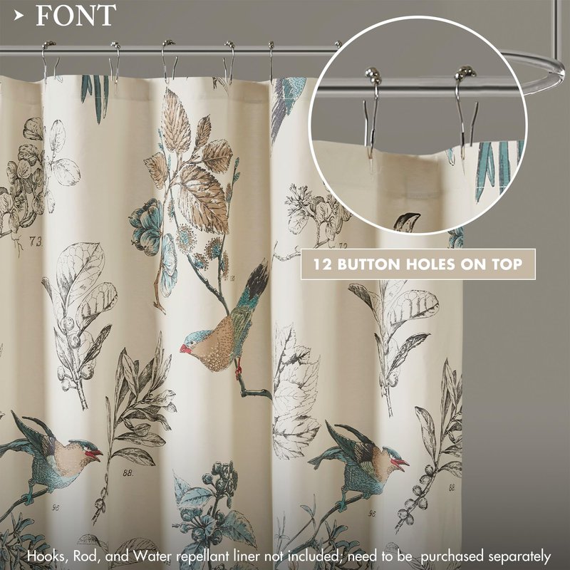 Madison Park Shower Curtain, Bird & Leaf Print, Farmhouse Shower Curtain for Bathroom, Modern Country Bathroom Décor, Machine Washable, Cotton Shower Curtain, Quincy, 72x72" Khaki