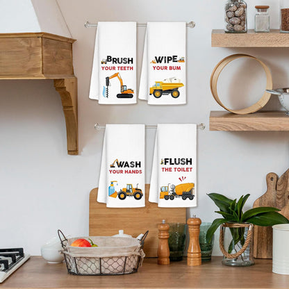 16x24 Sets 4 Kids Construction Decor, Truck Towels for Kids Bath Towels Bathroom Decor of - Wash Your Hands Toddler