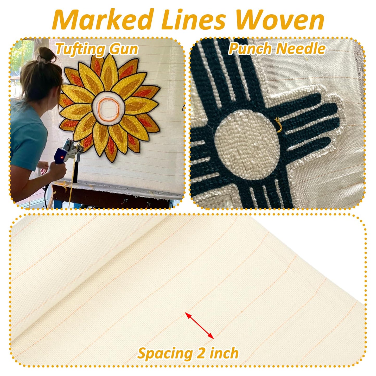4 Pcs 79'' x 59" Large Tufting Cloth for Rugs and 71'' x 39" Non Slip Final Backing Tufting Cloth with Marked Lines Primary Tufting Cloth Rug Tufting Kit for Tufting Gun Punch Needle DIY Rug