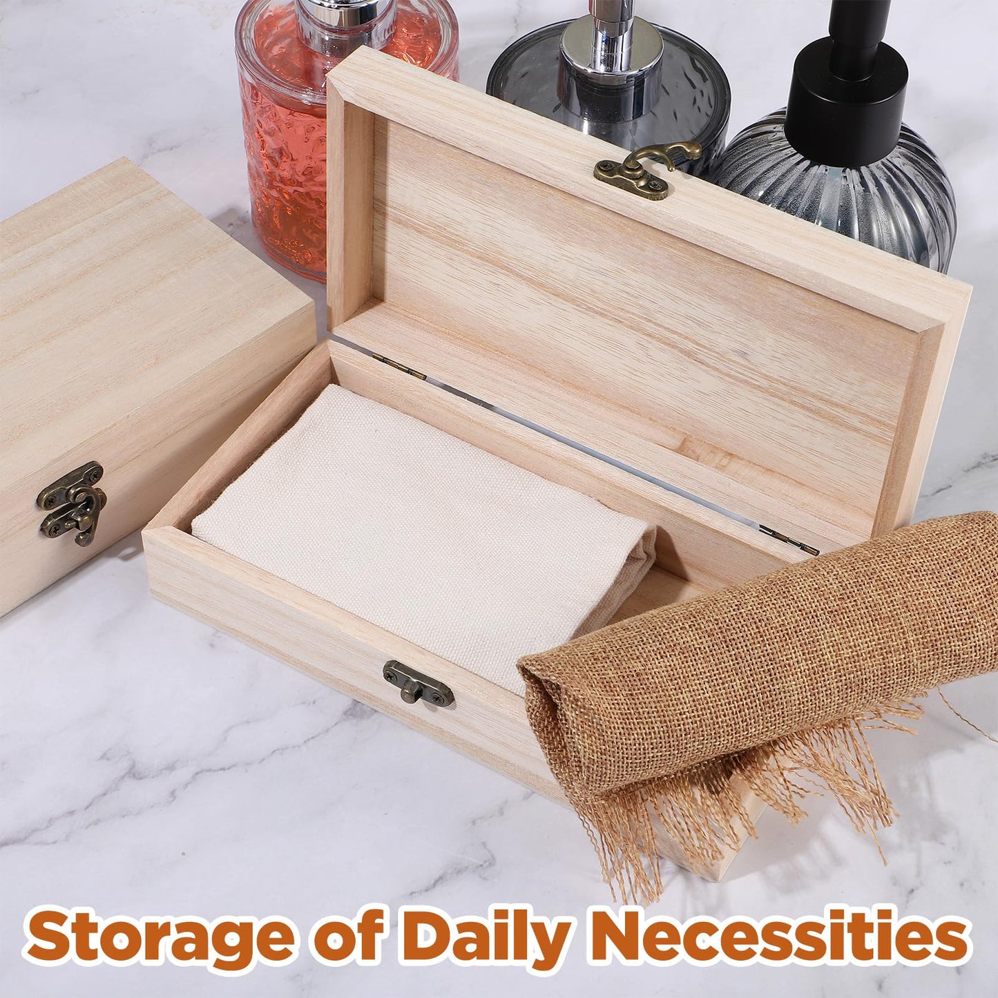 10 Pack Wooden Box with Hinged Lid, Unfinished Wood Box for Crafts, Large Unpainted Wooden Boxes for DIY Art Gifts Storage Jewelry, 8x4x2 Inch