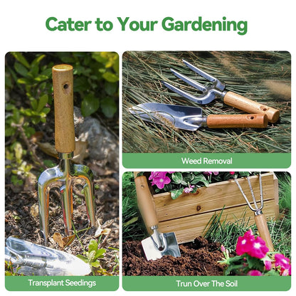 Grenebo Gardening Tools 9-Piece Heavy Duty Garden Hand Tools with Fashion and Durable Garden Tools Organizer Handbag, Rust-Proof Garden Tool Set, Ideal Gardening Gifts for Women