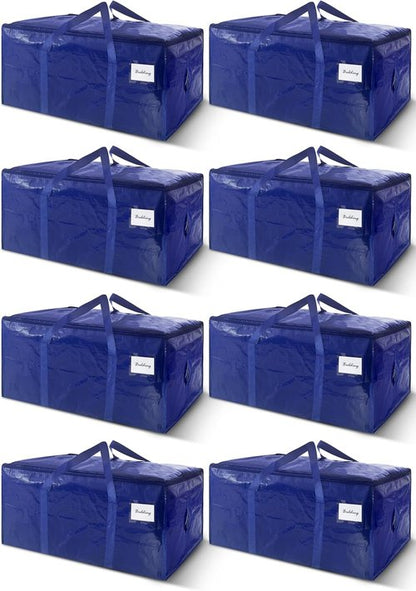 **Skiennix Extra Heavy Duty Moving Bags - Strong Zipper & Handles, 24 Gallon, Dark Blue (8 Pack)**