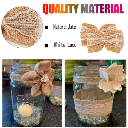 OZXCHIXU 30PCS Burlap Flowers Set Including 24 Handmade Burlap Flowers and Bowknots,5 Lace Burlap Ribbon Rolls, 1 Twine Ribbon and Glue Pointsfor Wedding Party Decoration Home Embellishment DIY Crafts