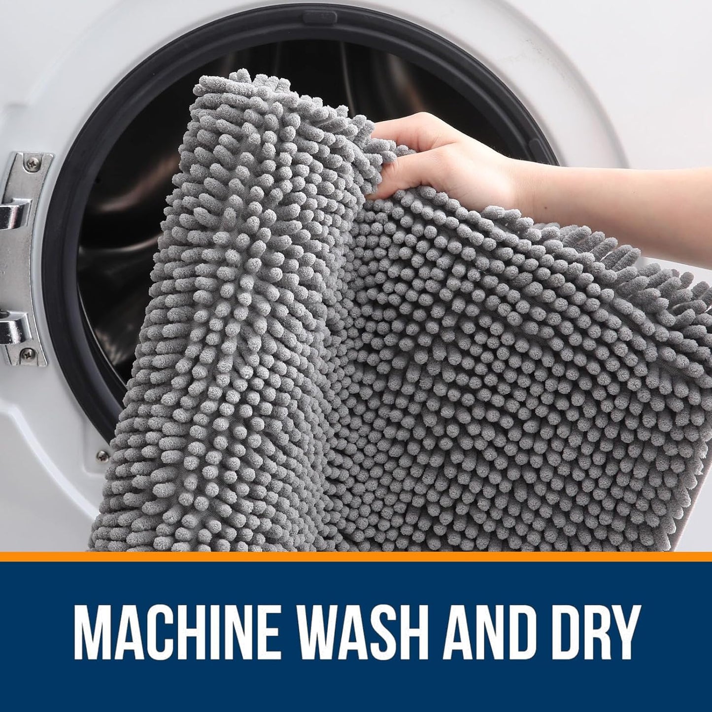 OLANLY Large Bath Rugs - Extra Soft Chenille, Quick-Dry & Machine Washable | 59x35 Inches, Grey