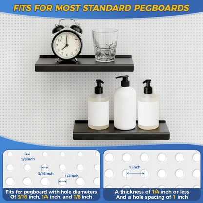 JUGGHOME 6 Pack Pegboard Shelves,10x4.3 Inch Metal Peg Board Shelving,Pegboard Accessories for Storing or Displaying,Pegboard Shelf Brackets for Retail Display Shelves,Garage Organizer,Home Storage