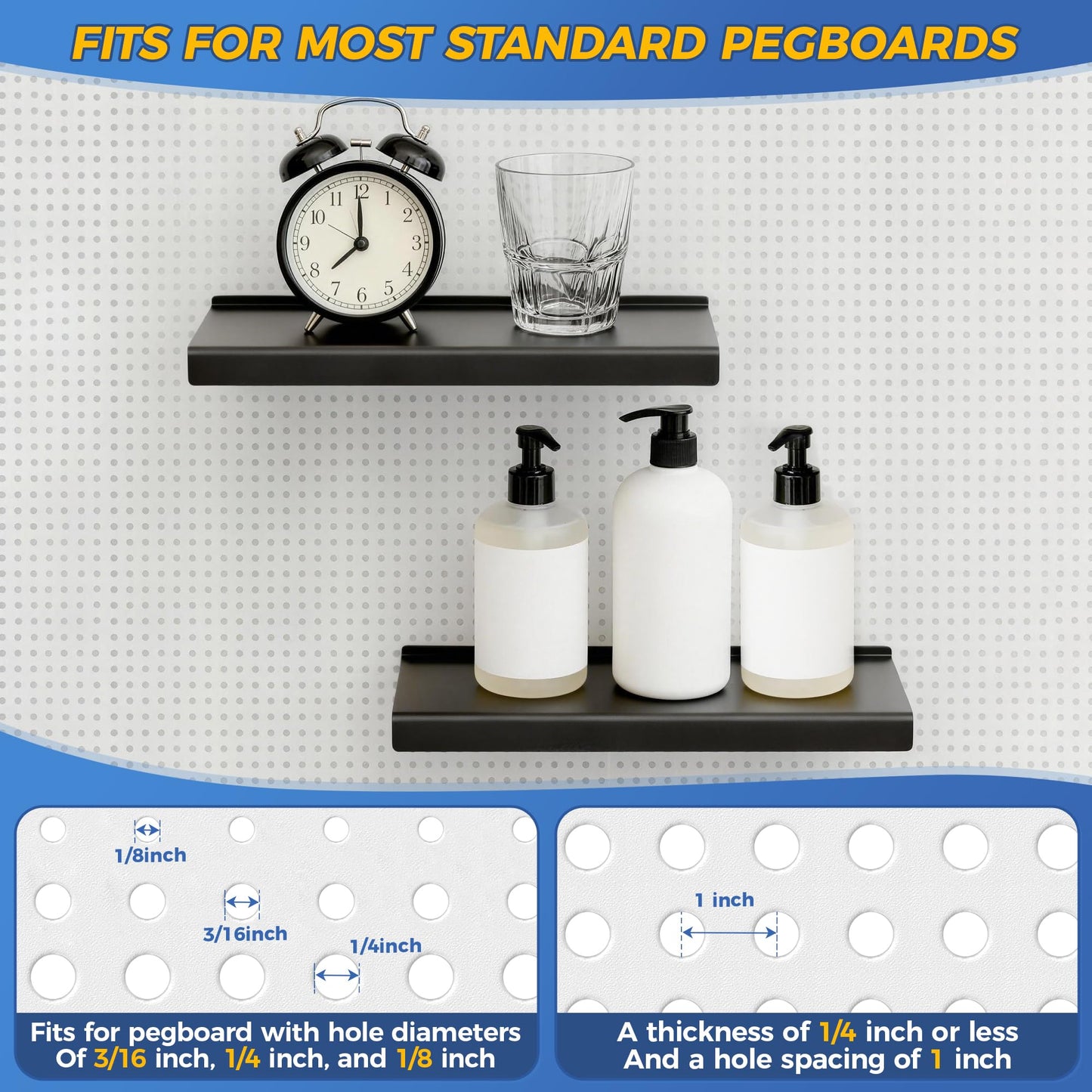 JUGGHOME 4 Pack Pegboard Shelves,10x4.3 Inch Metal Peg Board Shelving,Pegboard Accessories for Storing or Displaying,Pegboard Shelf Brackets for Retail Display Shelves,Garage Organizer,Home Storage
