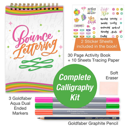 Faber-Castell Bounce Lettering - Hand Lettering for Beginners, DIY Crafts Project with 3 Brush Pens for Lettering