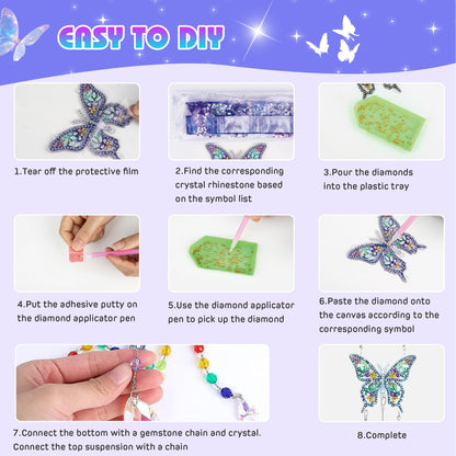 5Pcs Diamond art Kits for Kids/Adults, Crafts for Kids Ages 8-12, DIY Diamond Painting art Wind Chimes Crystal Window Suncatcher Craft, Birthday Gifts for 7 8 9 10 11 Year Old Girls, Home Garden Decor