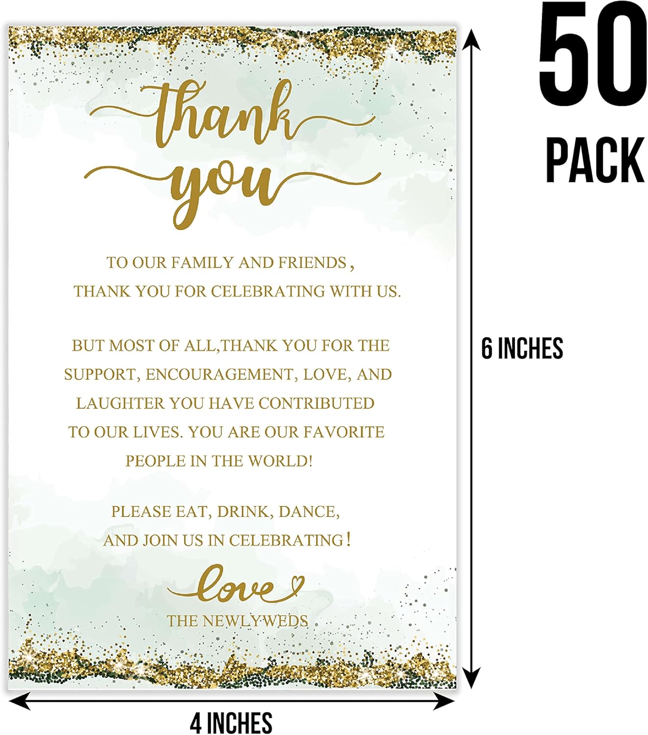 TENTADO 50 Wedding Thank You Place Cards, Thank You Table Sign for Wedding Reception, 4X6 inch