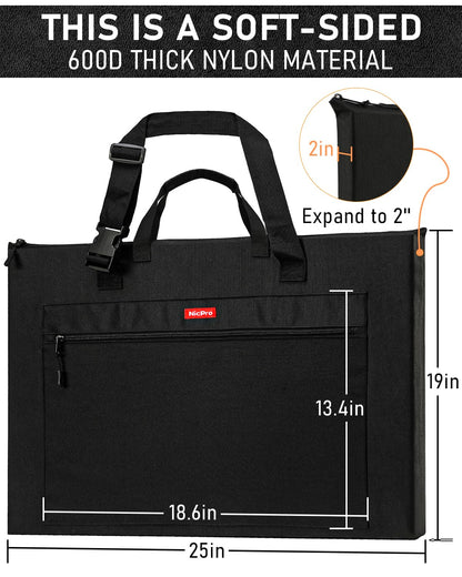 Nicpro Light Weight Art Portfolio Bag, 18x 24 Inches Waterproof Art Portfolio Case with Shoulder & Handle Carry, for Artwork, Poster, Sketch Drawing, Canvas, Photography, Solar Panel Storage
