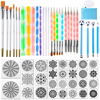 Mandala Dotting Tools,Augshy 58PCS Dot Painting Tools Set Rock Painting Supplies with a Blue Zipper Waterproof Storage Bag for Painting Rocks
