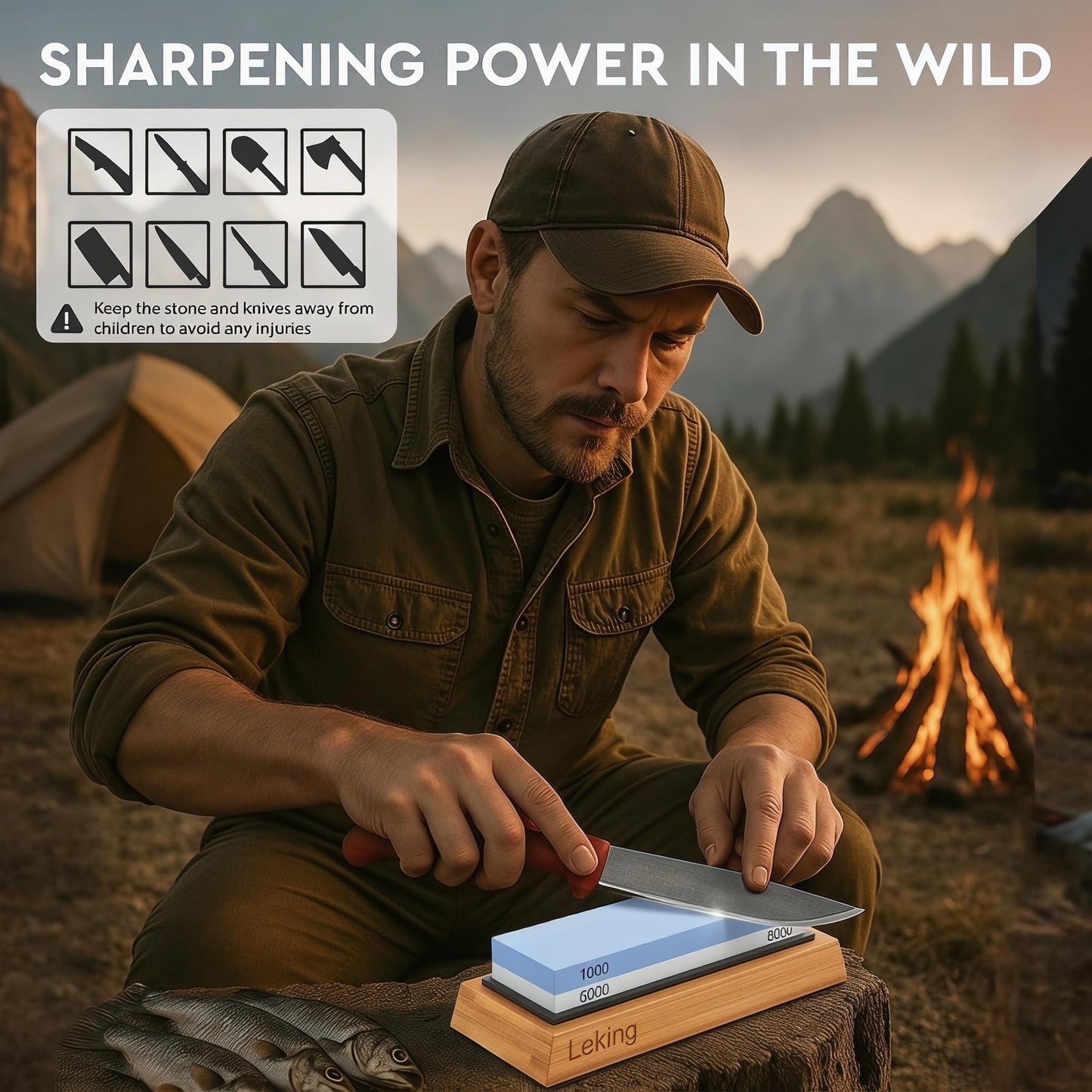 Leking Professional Knife Sharpener & Sharpening Stone Set: 1000/6000 Grit Dual-Sided Whetstone(7"x2.4"x1.2") with Bamboo Base, Non-Slip Silicone Holder, Angle Guide & Leather Strop Kit