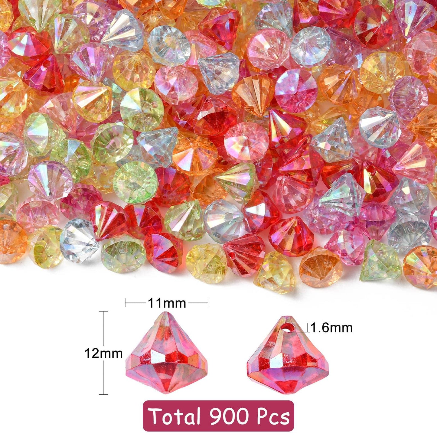DanLingJewelry 900Pcs Random Color Faceted Acrylic Beads Diamond Shaped Loose Spacer Beads for DIY Bracelet Necklace Earring Crafting