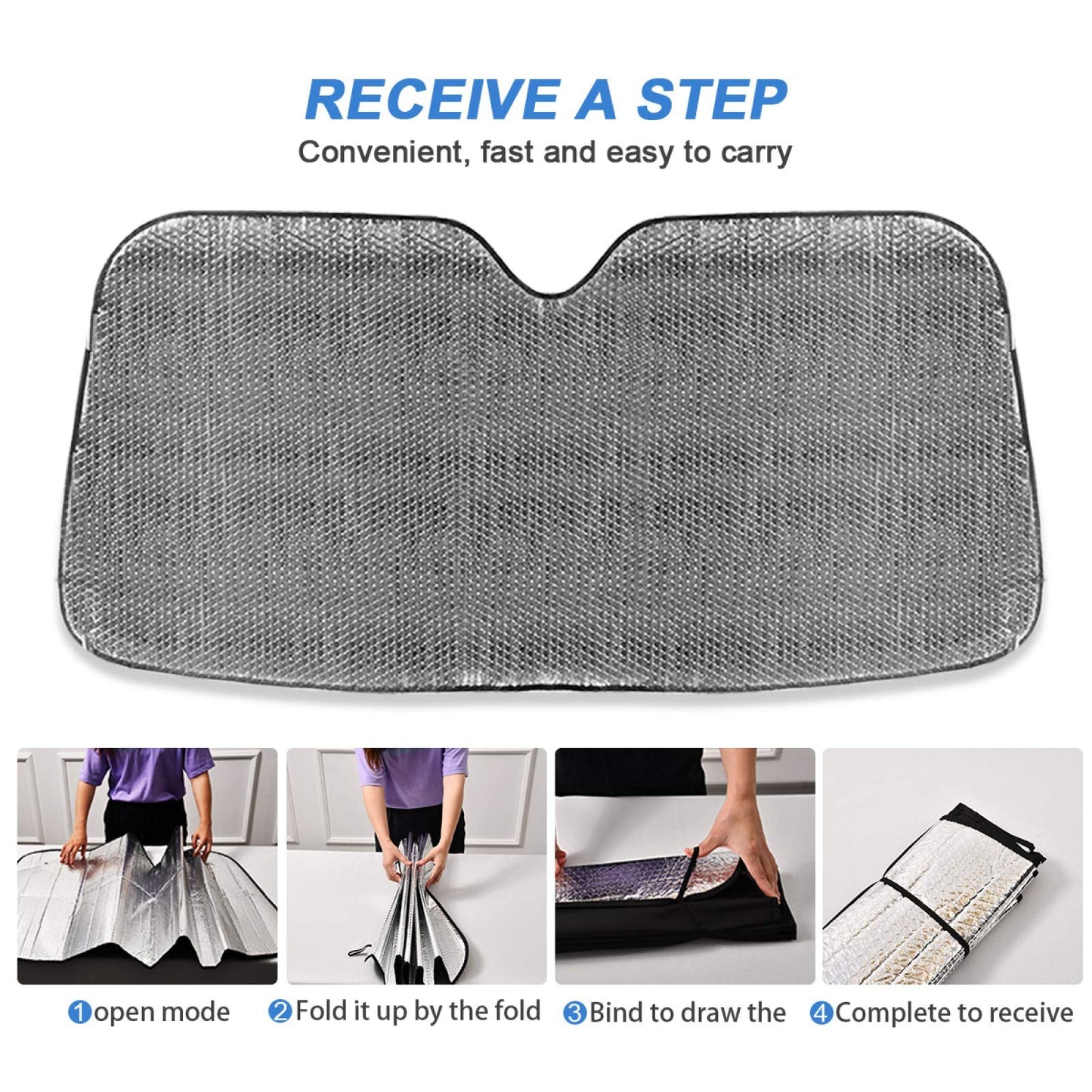 Qilmy Front Windshield Sun Shade Cute Hand Drawn Summer Berries Strawberries Folding Sun Shield Shade, Blocks UV Ray to Keep Your Vehicle CoolSun Visor Protector for Fits Car Truck SUV 55"x27.6"