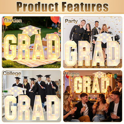 Zealor 2026 Graduation Decorations 3.3FT GRAD Marquee Letters with Lights Class of 2026 Large Prom Light-Up Letters with Graduation Hat Pre-Cut Foam Board Frame for Ceremonies Party Senior Photo Props