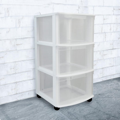 Gracious Living Classic 3 Drawer Organizer Cart, Plastic Storage Dresser with Caster Wheels for Home and Office