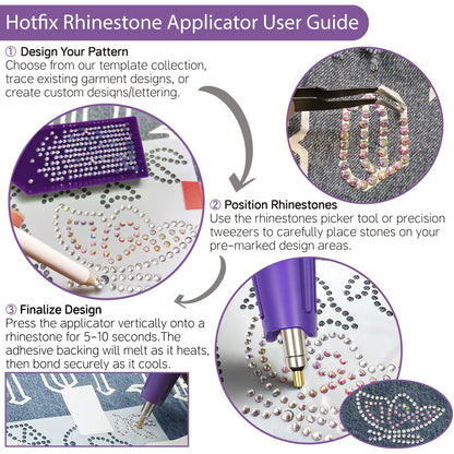 Hotfix Rhinestones Applicator Kit Set 4500 Pcs Crystals (White/AB/Multi-Color) - Bedazzler DIY Craft Includes 19 Pattern Templates, Tweezers, Brush, Storage Bag - for Clothes, Fabric, Jeans (Purple)