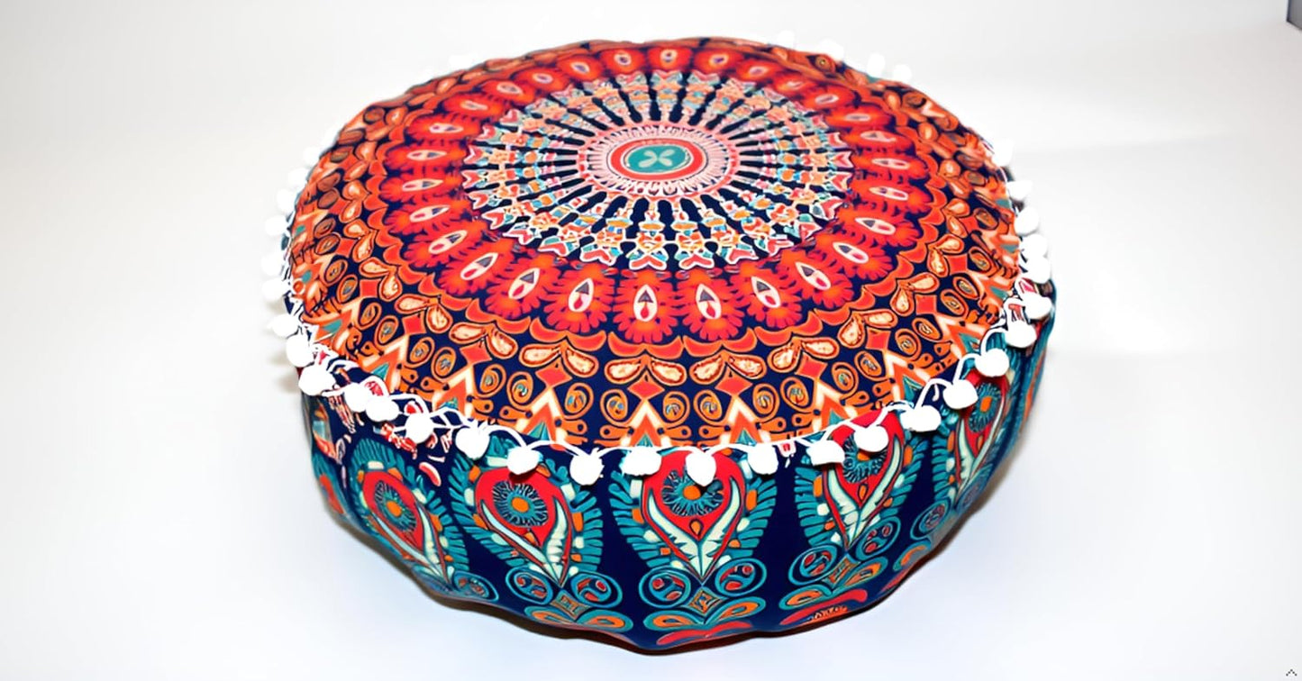18" CRAFT KALA Large Hippie Mandala Meditation Floor Ottoman Pillow Cushion Pouf Cover Square Poufs Bohemian Circle
