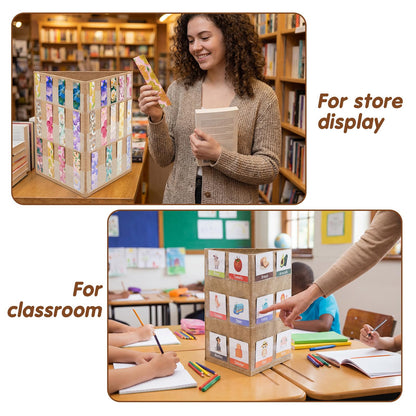 Faccito Bookmark Display Stand, Three-Sided Portable Holder with Multi-View Display, Linen Fabric Desktop Rack for Bookmarks, Valentine-Themed Designs, Craft Fairs, Handmade Vendors