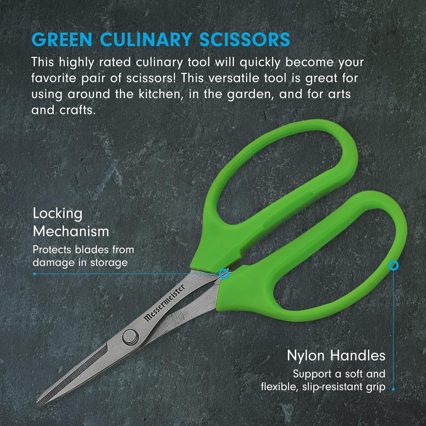 Messermeister 6-Inch Culinary Scissors, Green - All-Purpose Kitchen Scissors with 2Cr13 Stainless Steel & Nylon