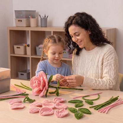 Pipe Cleaners Flower Kit - Pink Pipe Cleaners for Flower Making, DIY Craft Supplies for 22-Inch Pipe Cleaner Flowers, Includes 300 PCS Pipe Cleaners, Floral Wires, Glue Sticks & Instruction Manual