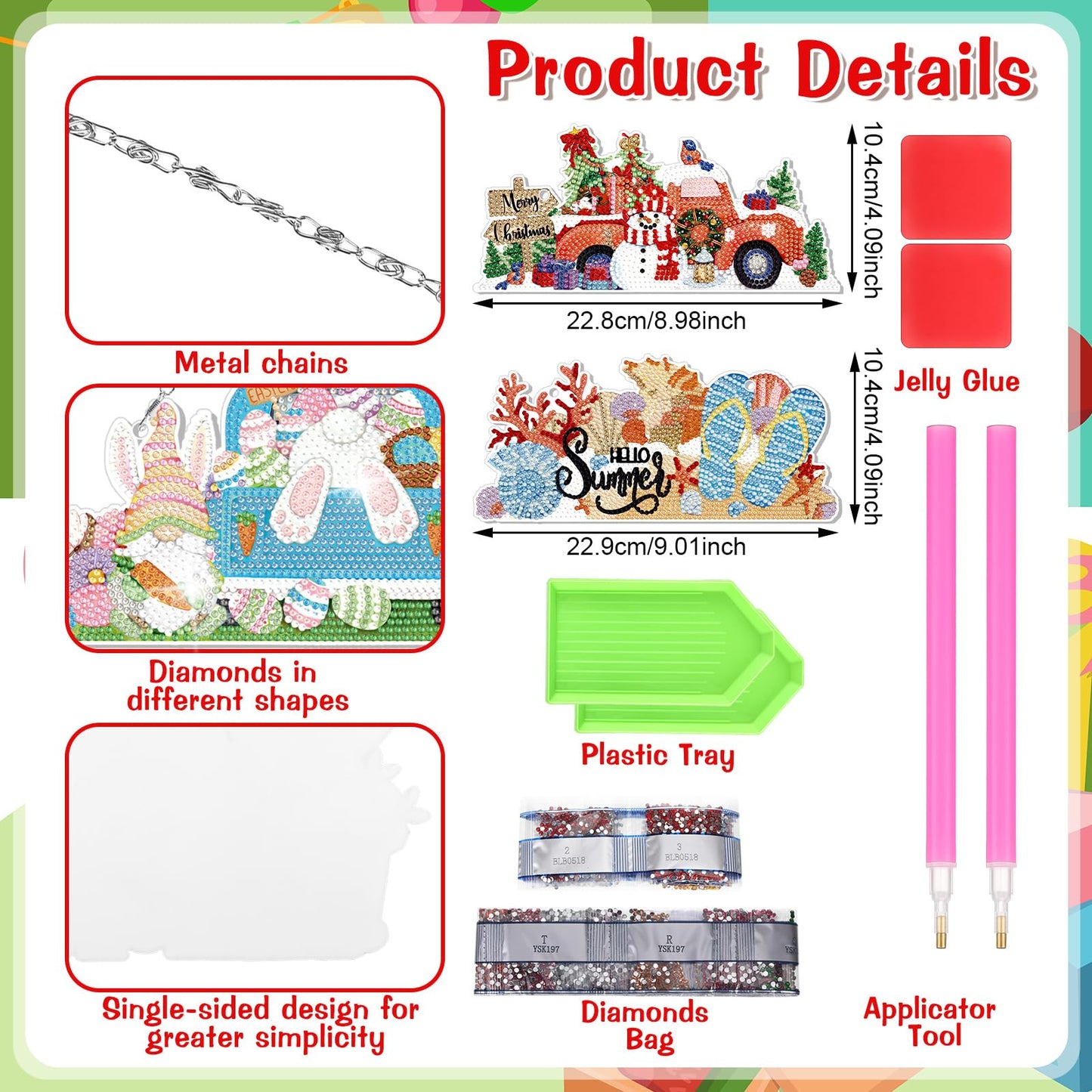 Cinnvoice 12 Pcs Seasonal Diamond Art Wreath Kits Holiday 5d DIY Diamond Painting Signs Germ Hanging Art Ornaments for Wall Door Decorations (Novel)